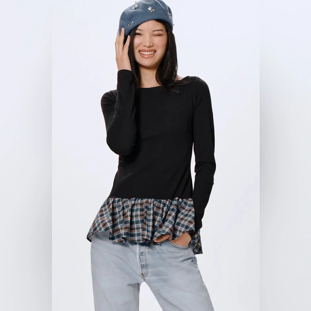 Anthropologie Maeve Long-Sleeve Peplum Top